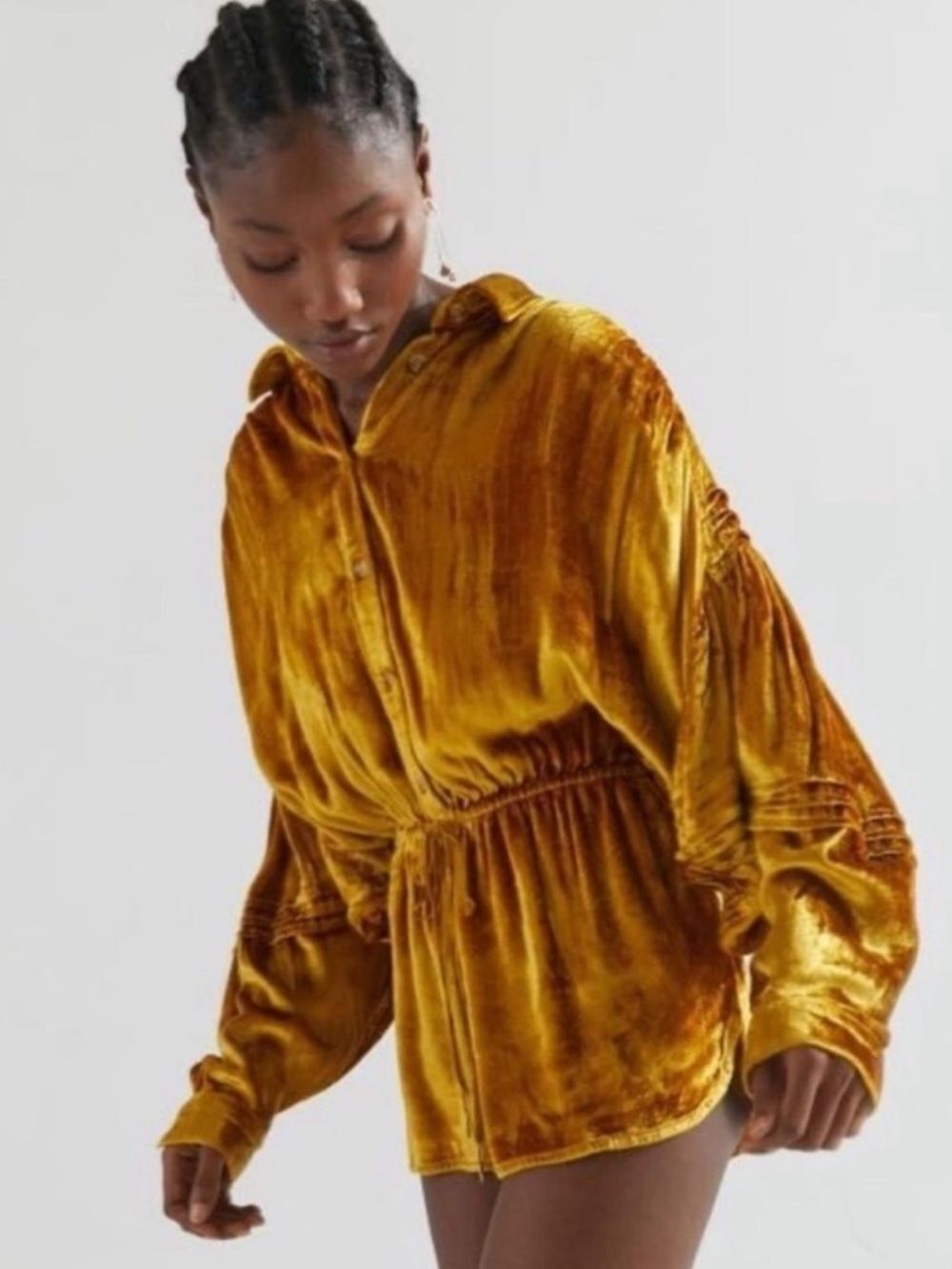 Urban Outfitters Gold Velvet Romper Long Sleeve Boho One Piece